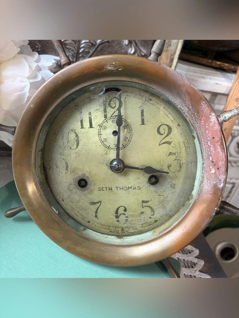 Seth Thomas Nautical brass ships wheel bell clock parts repair